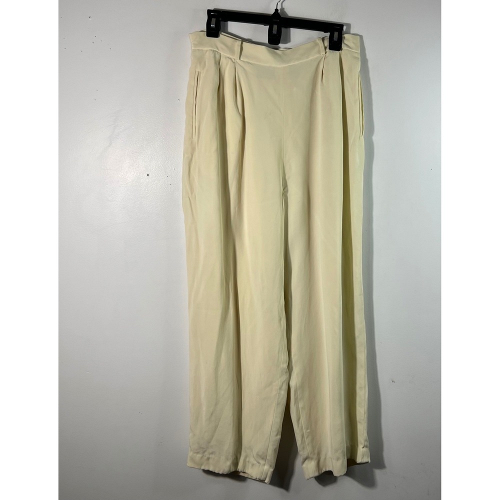 Vintage Via Seta‎ Norma Flanagan Wide Leg High Waisted Silk Pants 32" Cream Flaw